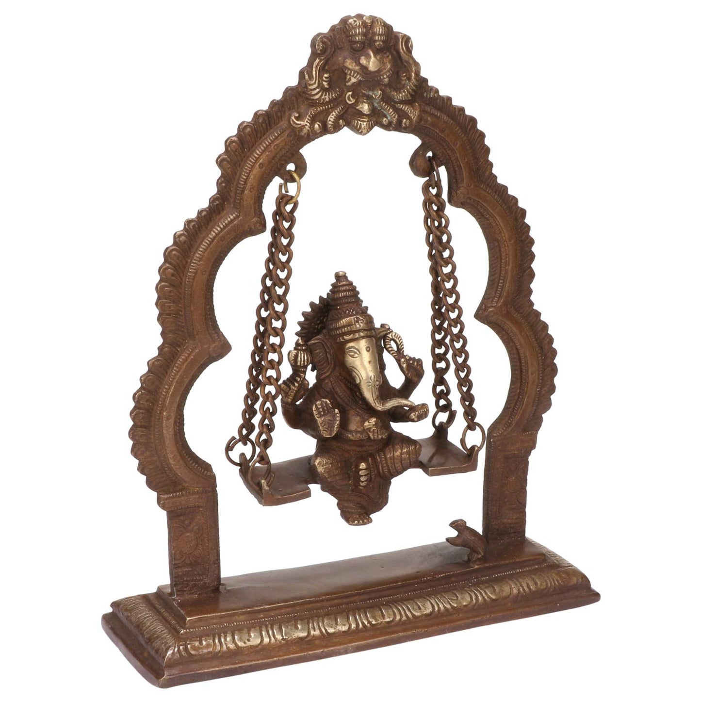 Brass Jhula Ganesha Idol In Gold Color Height 5 Inch Weight 1.7 Kg