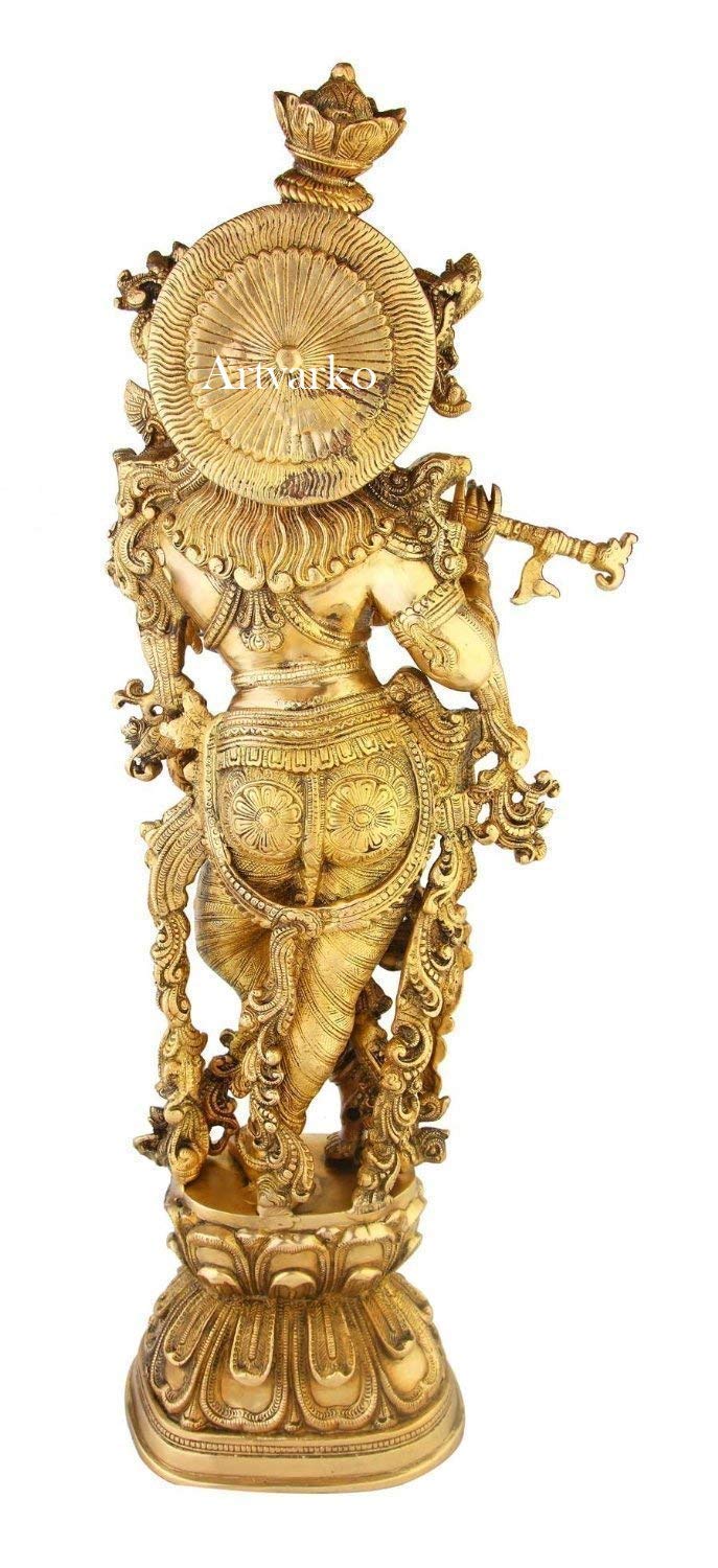 Brass Krishna Idol in Gold Color Height 29 Inch