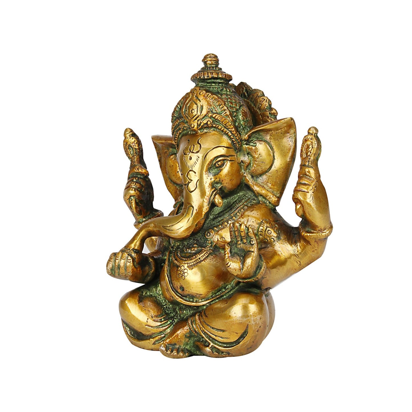 Brass Sitting Ganesha Idol In Multicolor Height 5 Inch Weight 1.3 Kg