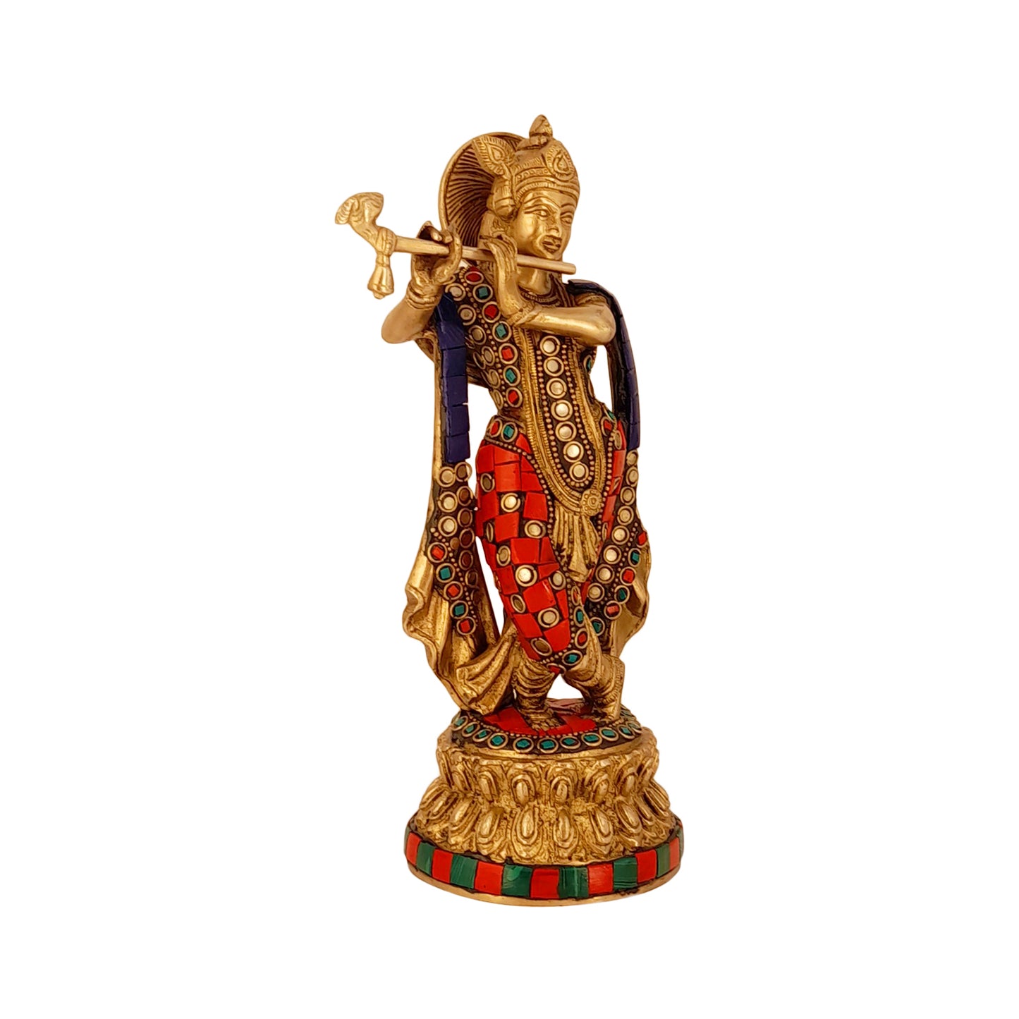 Brass Krishna Murti in Multcolor Height 9.5 Inch