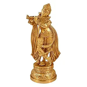 Brass Krishna Bhagwan Idol Murli Kishan Murti Playing Bansuri Gift for Home Mandir Decor Marriage Height 18 Inch Weig...