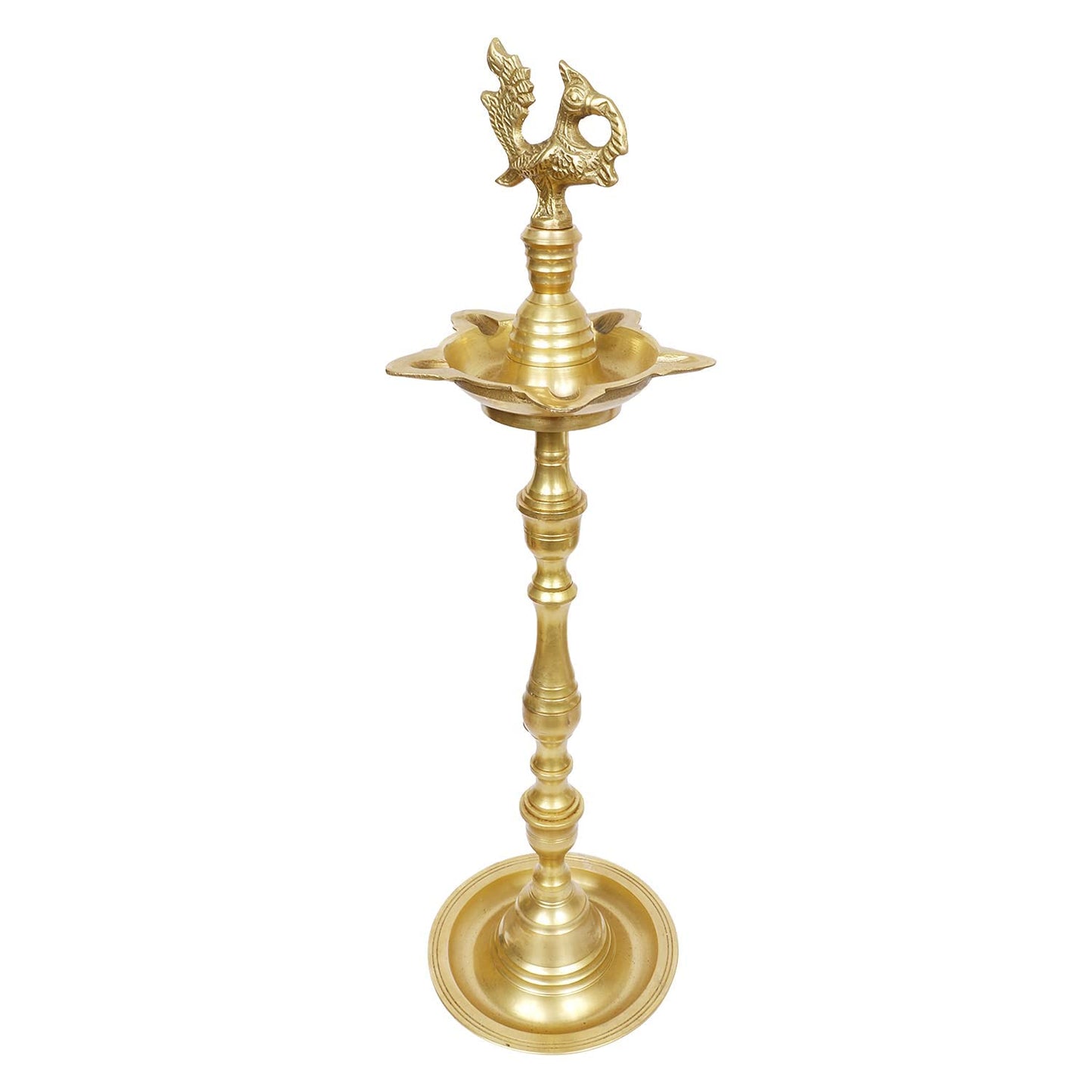 Brass Peacock Puja Lamp with Multi Slot: Traditional Kuthuvilakku (Kuthu Vilakku) Ornamental Lamp