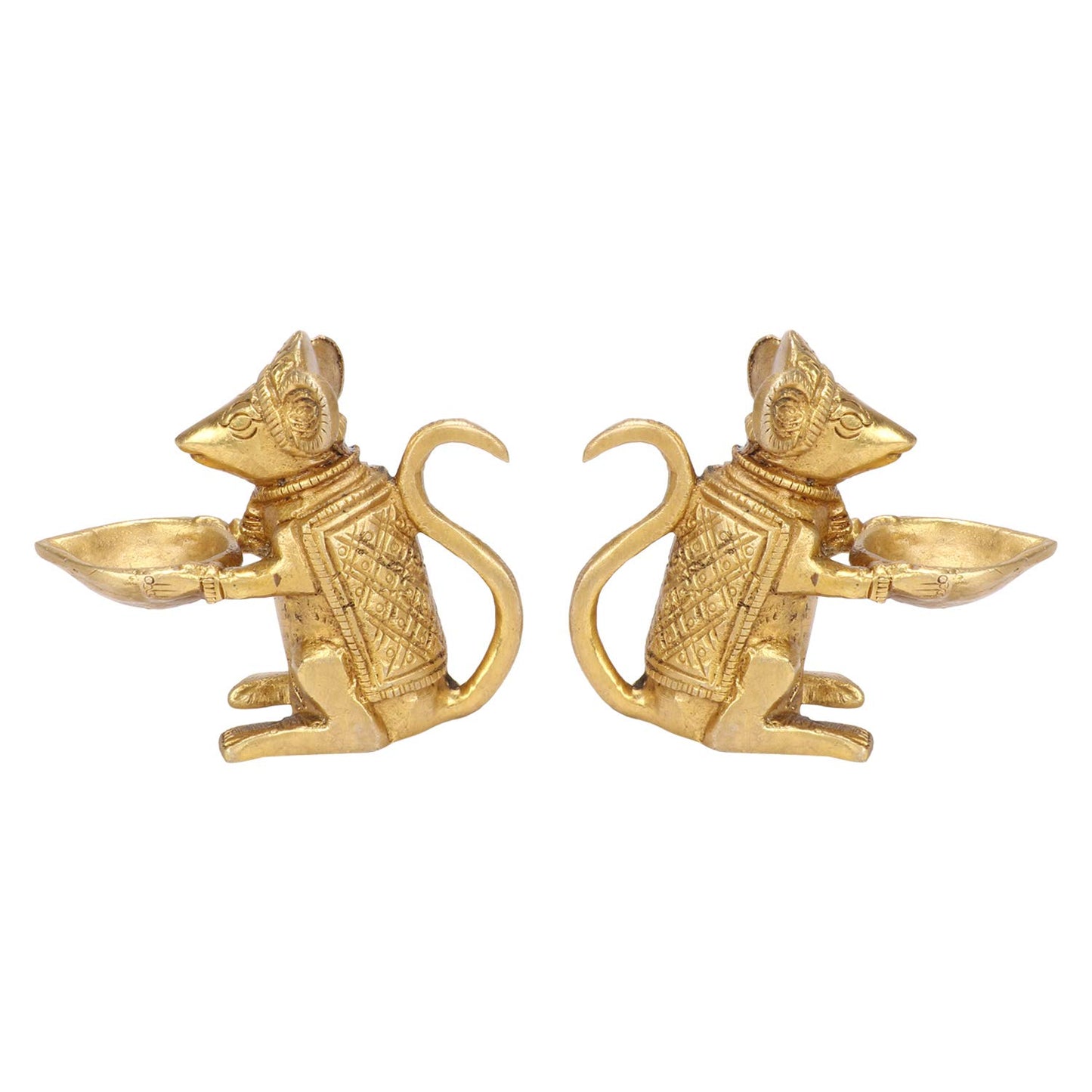 Brass Ganesha Rat Diya Oil Lamp Pair: Home Decor, Vastu Gift, Diwali Puja