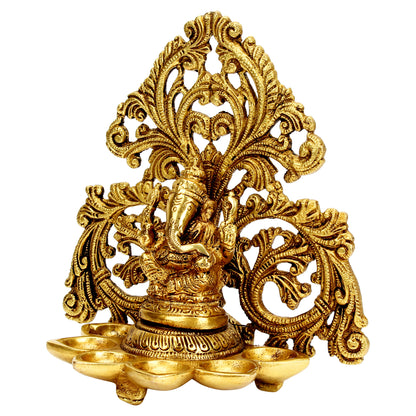 Brass Ganesh Diya with 6 Slots: Ideal for Aarti, Puja Room, Wall Hanging, Home Decor