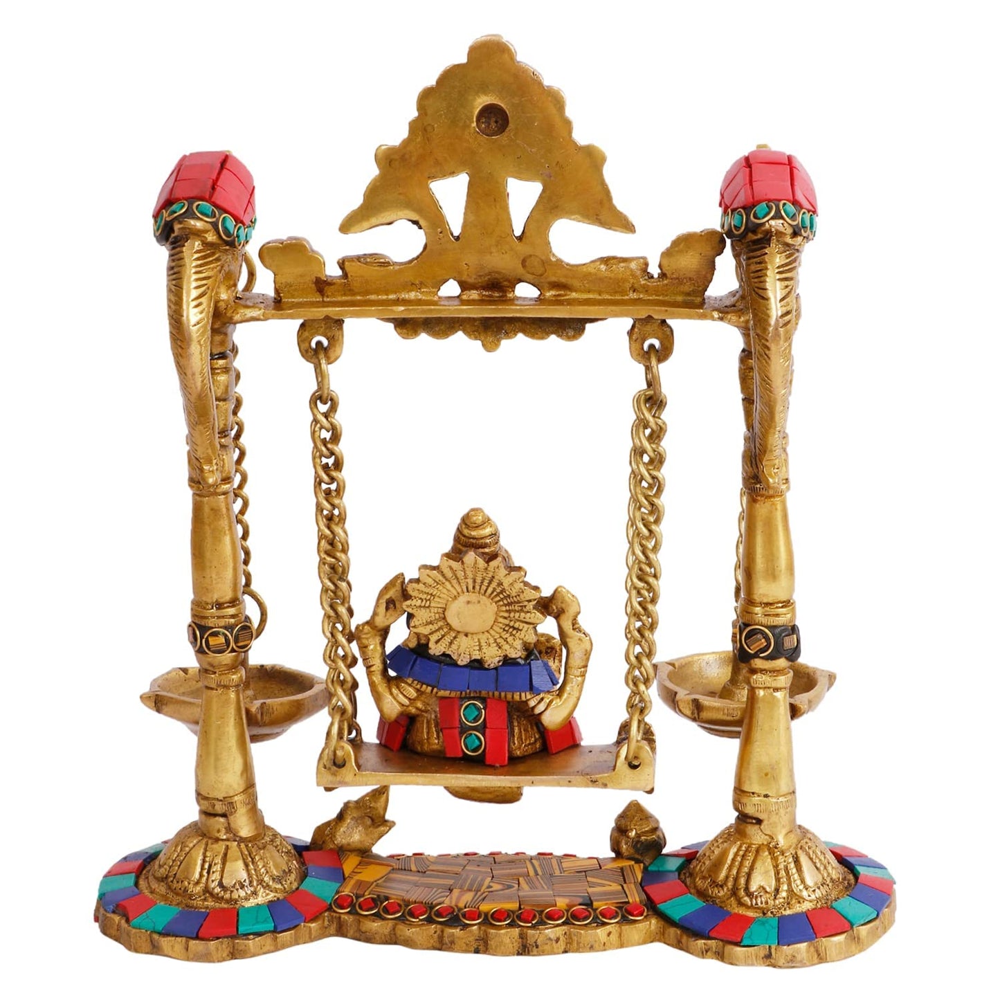 Brass Jhula Ganesha Idol In Multicolor Height 8 Inch Weight 2.2 Kg