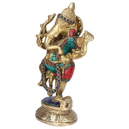 Brass Sitting Ganesha Idol In Multicolor Height 10 Inch Weight 2.5 Kg