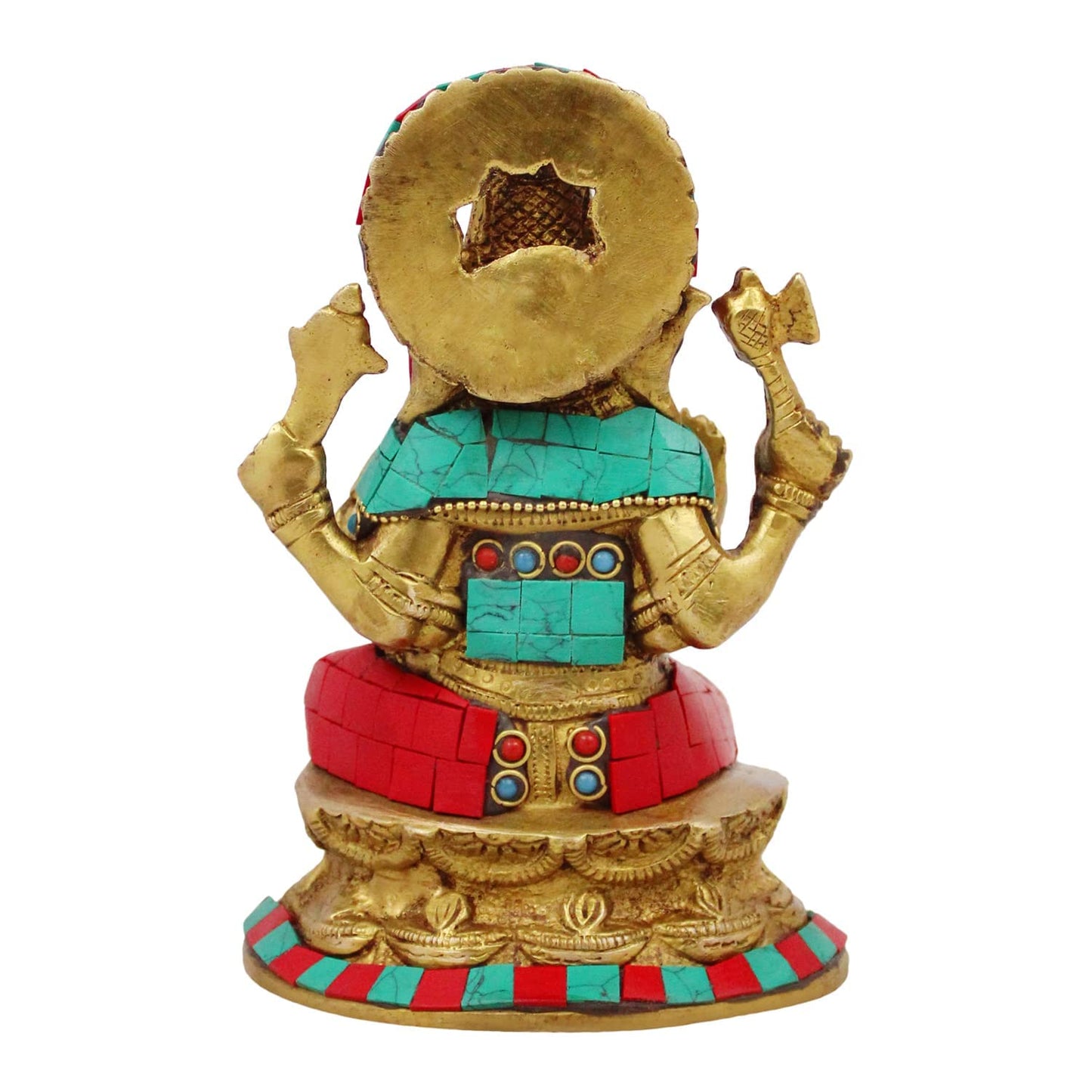 Brass Sitting Ganesha Idol In Multicolor Height 6.5 Inch Weight 1.6 Kg