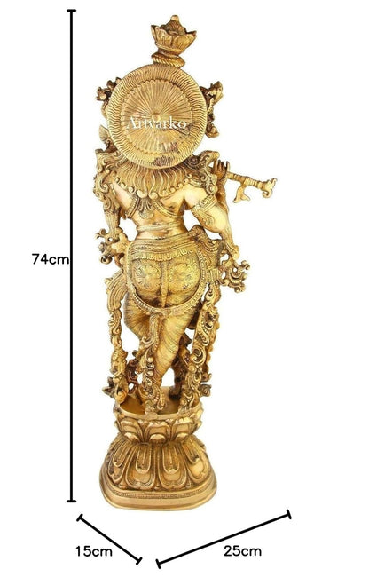 Brass Krishna Idol in Gold Color Height 29 Inch