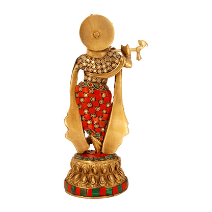 Brass Krishna Murti in Multcolor Height 9.5 Inch