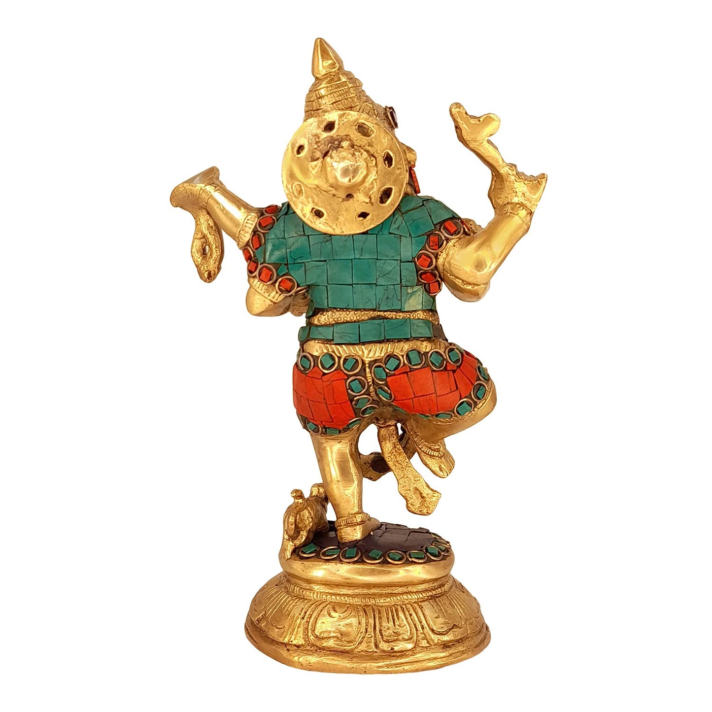 Brass Dancing Ganesha Idol In Multicolor Height 7 Inch Weight 1.9 Kg