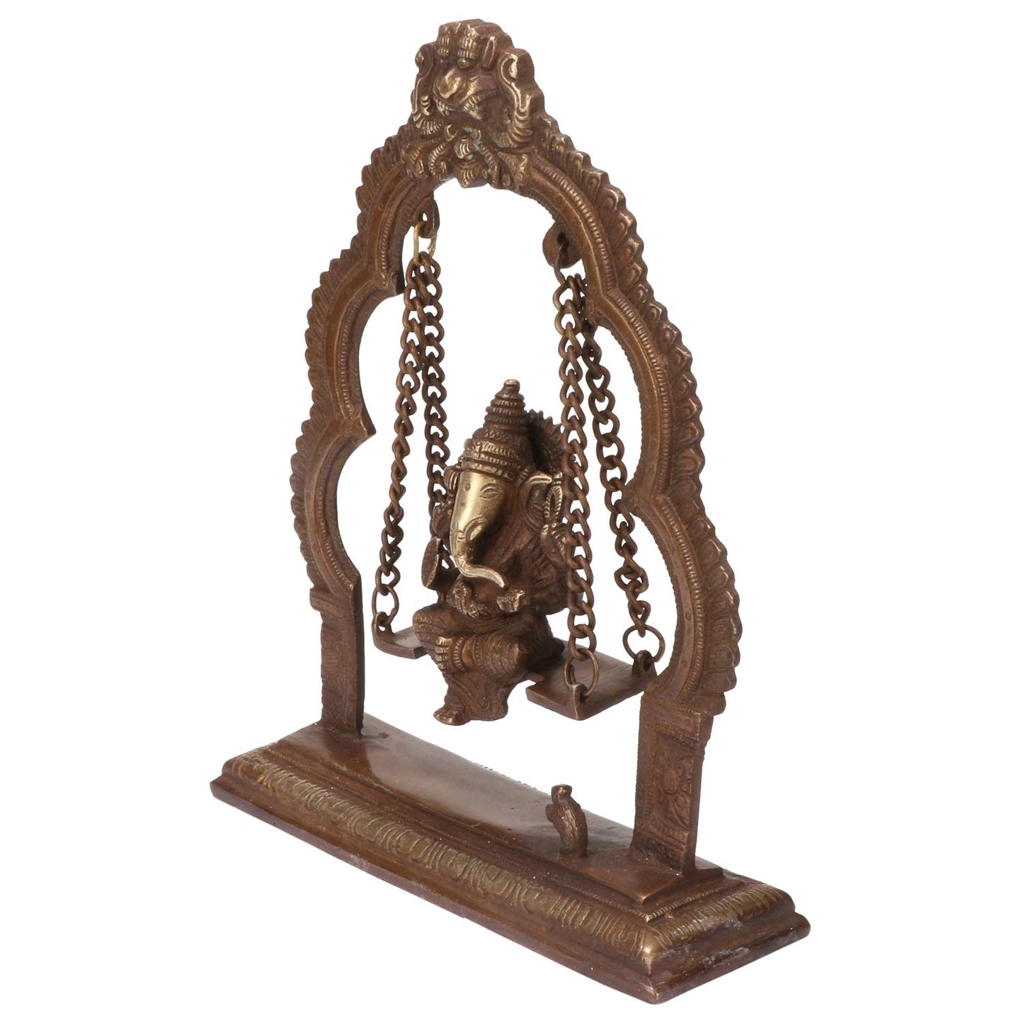 Brass Jhula Ganesha Idol In Gold Color Height 5 Inch Weight 1.7 Kg