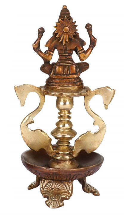 8 Inch Gold Color Brass Laxmi Diya Oil Lamp: Perfect for Temple Aarti, Deepak Pooja, and Jyot Lighting