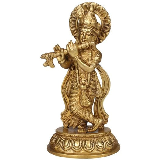 Brass Lord Krishna Idol Figurine Krishna Sculpture Decorative Showpiece Home Office Temple Gift Height 8 Inches