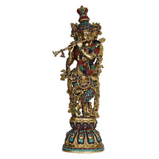 Brass Krishna Murti in Multicolor Height 29 Inch