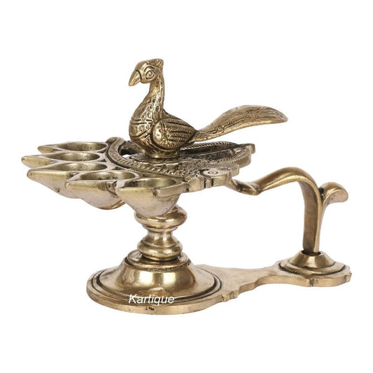 Brass Heavy Weight Pancharti Diya: Ideal for Pach Aarti, Jyoti Puja, Temple Pooja, Decor, and Gifts.