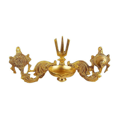 Inch6 Inch Brass Shankh Chakra Namah Diya: Vishnu Showpiece, Gold Color, Small