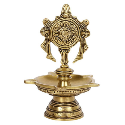 6 Inch Multicolor Brass Chakra Diya: For Temple Aarti, Camphor Burn & Puja. Handheld Design.