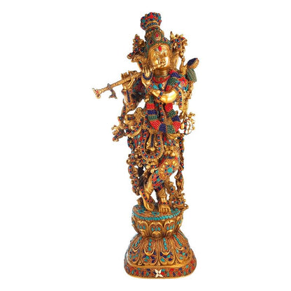 Brass Krishna Murti in Multicolor Height 29 Inch