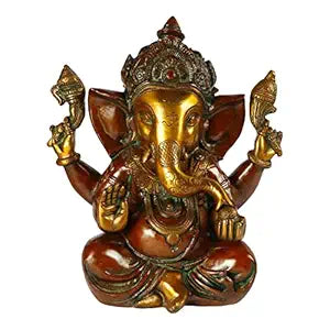 Brass Ganesha Idol for Home Decoration Ganpati Statue Murti for Gift Height 9 Inch Weight 4.4 Kg Color multicolor