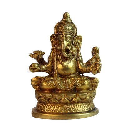 Brass Sitting Ganesha Idol In Gold Color Height 3 Inch Weight 0.425 Kg