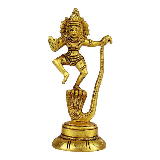 Brass Krishna on Kaliya Naag in Gold Color Height 4 Inch