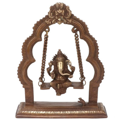 Brass Jhula Ganesha Idol In Gold Color Height 5 Inch Weight 1.7 Kg