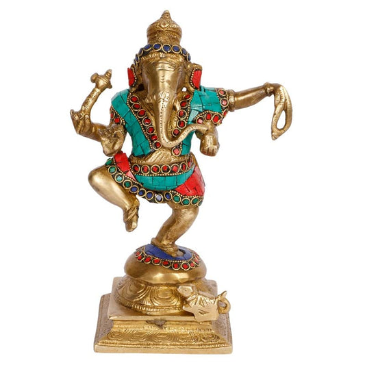 Brass Dancing Ganesha Idol In Multicolor Height 7 Inch Weight 2.4 Kg