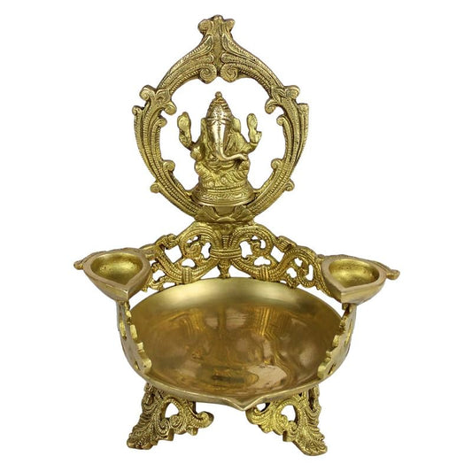 Brass Urli Diya with Ganesh Ji Top: Ideal for Temple, Table Decor & Kapoor Burner.