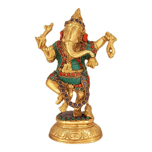 Brass Dancing Ganesha Idol In Multicolor Height 7 Inch Weight 1.9 Kg