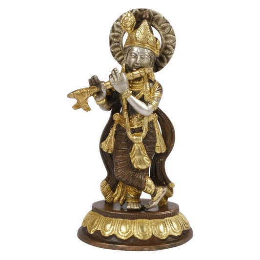 Brass Krishna Murti in Brown Color Height 8.5 Inch