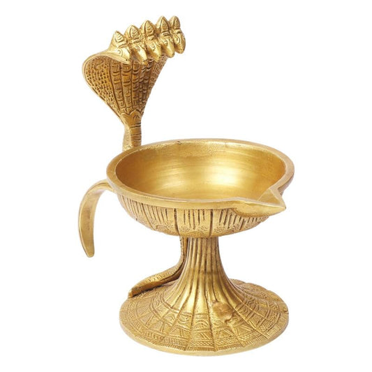 Brass Sheshnaag Dhoop Diya Stand: Incense Burner, Oil Lamp, Diwali Gift, Gold Color Color, 5.5 Inch