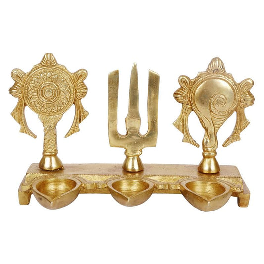 Brass Tirupati Balaji Shankh Chakra Namah Oil Lamp Diya Deepam: Ideal for Temple and Home Decoration