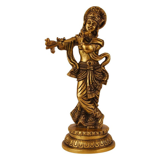 Brass Krishna Murti in Gold Color Height 8 Inch