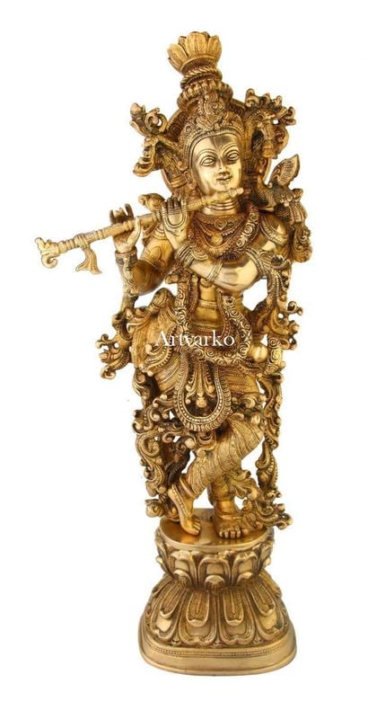 Brass Krishna Idol in Gold Color Height 29 Inch