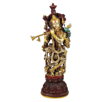 Brass Krishna Murti in Antique Gold Color Height 21 Inch