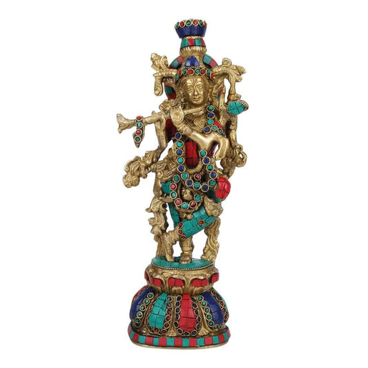 Brass Krishna Murti In Multicolor Height 13 Inch