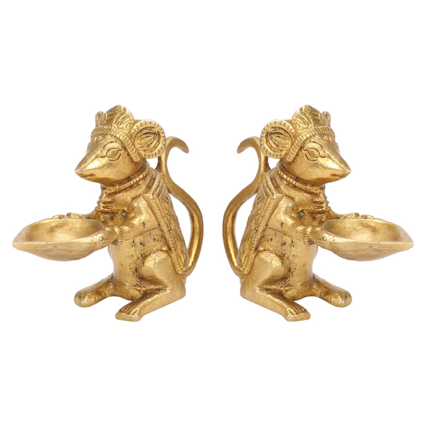 Brass Ganesha Rat Diya Oil Lamp Pair: Home Decor, Vastu Gift, Diwali Puja