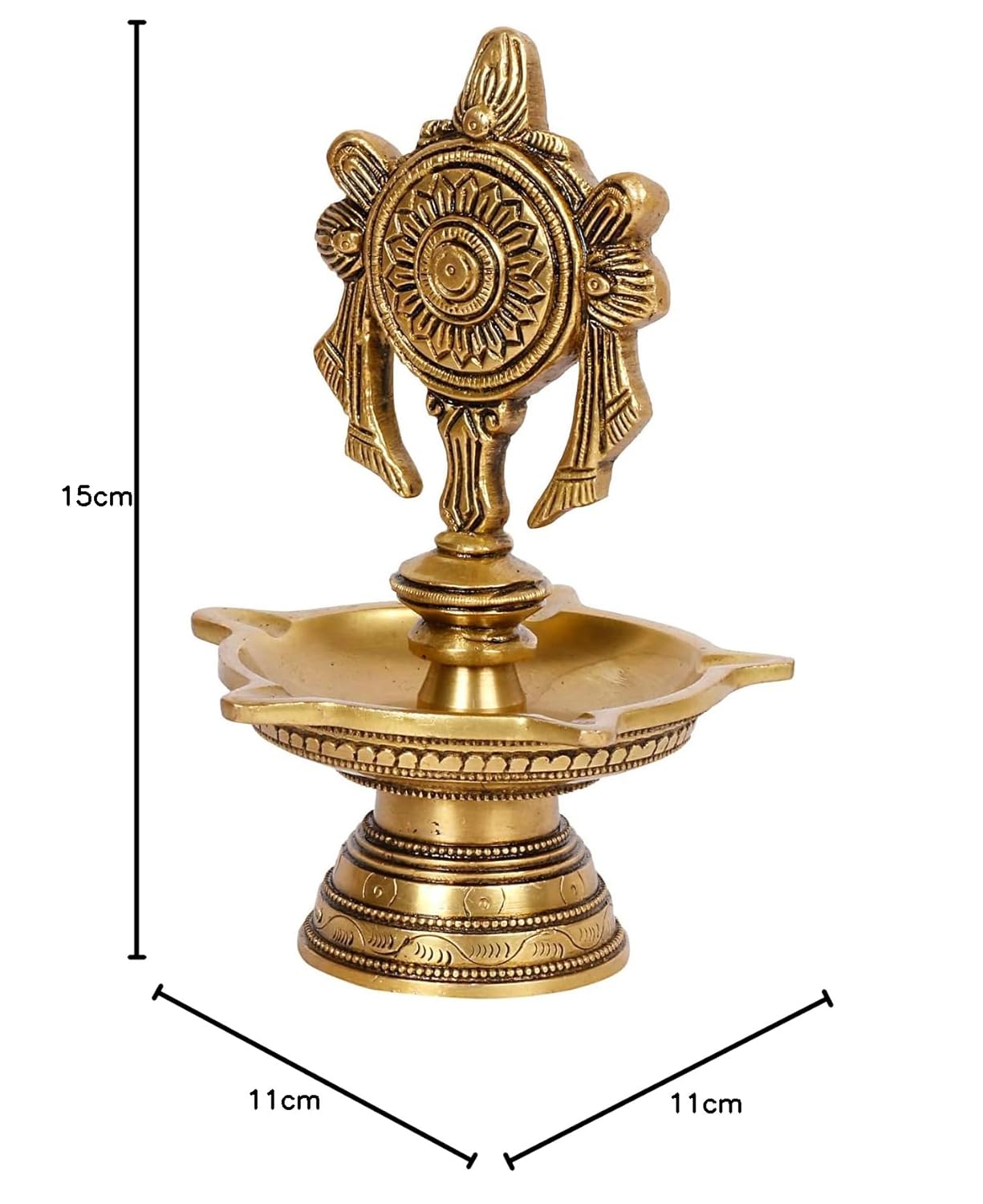 6 Inch Multicolor Brass Chakra Diya: For Temple Aarti, Camphor Burn & Puja. Handheld Design.