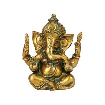 Brass Sitting Ganesha Idol In Multicolor Height 5 Inch Weight 1.3 Kg