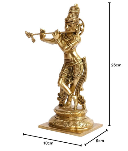 Brass Krishna Bhagwan Idol in Gold Color Height 10 Inch