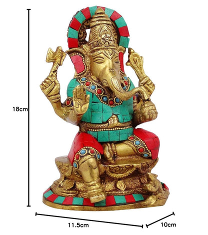 Brass Sitting Ganesha Idol In Multicolor Height 6.5 Inch Weight 1.6 Kg