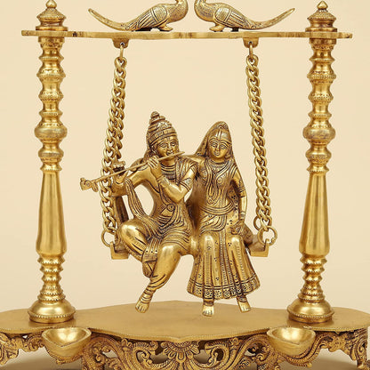 Brass Radha Krishna Jhula in Gold Color Height 16 Inch