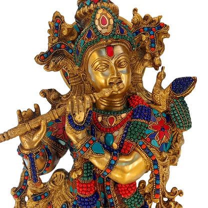 Brass Krishna Murti in Multicolor Height 29 Inch