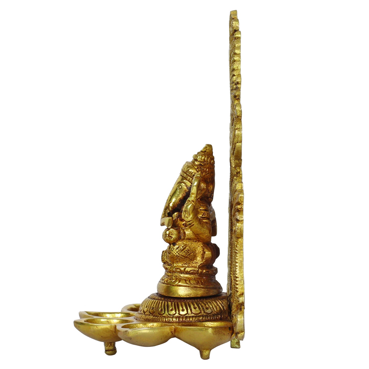 Brass Ganesh Diya with 6 Slots: Ideal for Aarti, Puja Room, Wall Hanging, Home Decor