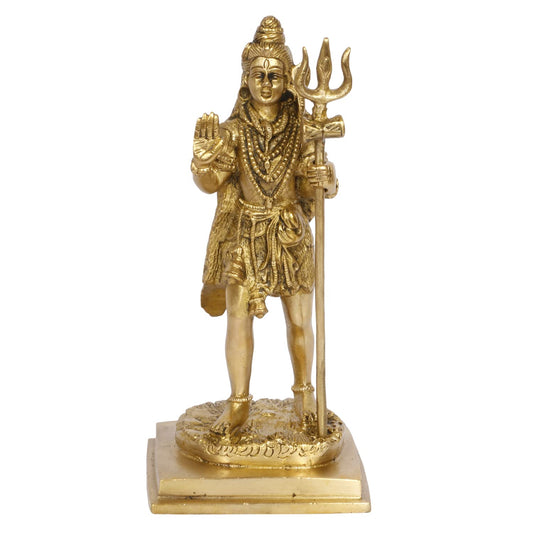 Brass Shiva Bhagwan Statue Murti Standing with Trishul for Home Decor Pooja Room Shivji Idol Showpiece Height 8 Inch