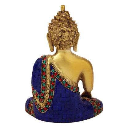 Brass Buddha Idol in Bhumisparsha Mudra Statue Tibetan Buddhist Decor Height 9 Inch Weight 2.7 Kg Mult-Color