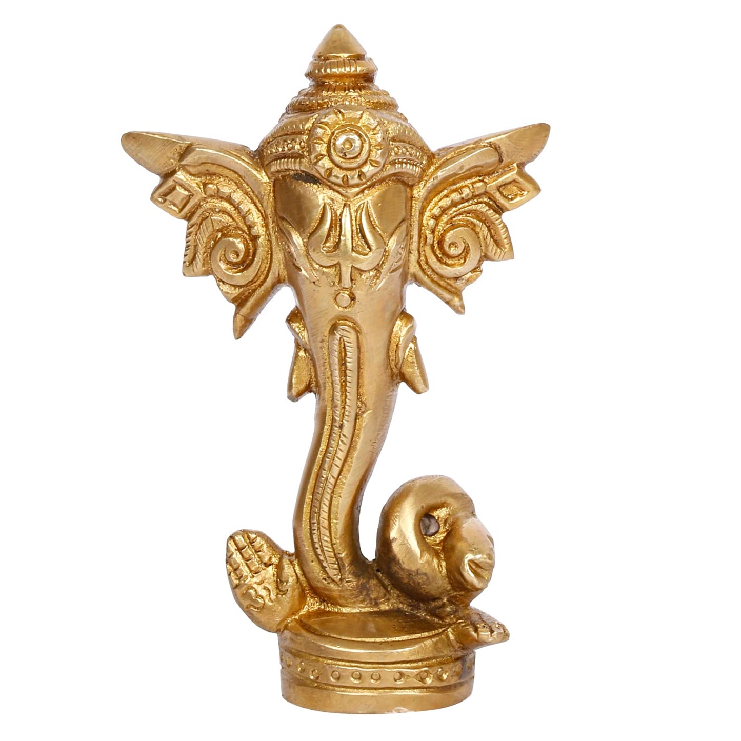 Brass Ganesha Idol Long Ear Trunk Ganesh Statue Good Luck Gift Height 4.75 Inch.