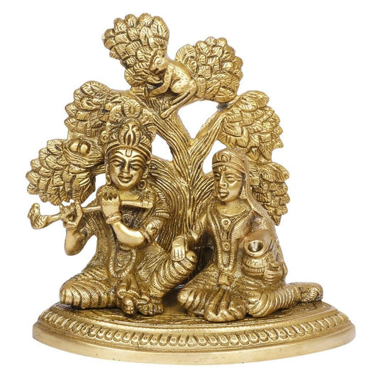 Radha Krishna Murti Under Tree in Gold Color Height 5.5 Inch