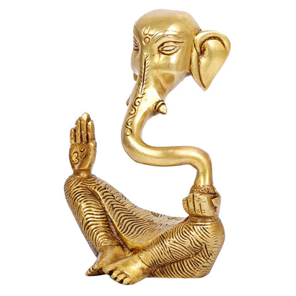 Brass Trunk Ganesha Idol Modern Art Ganesh Ganpati Murti Religious Statue for Good Luck & Success Gift Height 6 Inch.