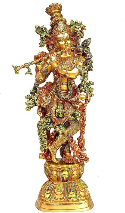 Brass Krishna Murti Multicolor Height 29 Inch